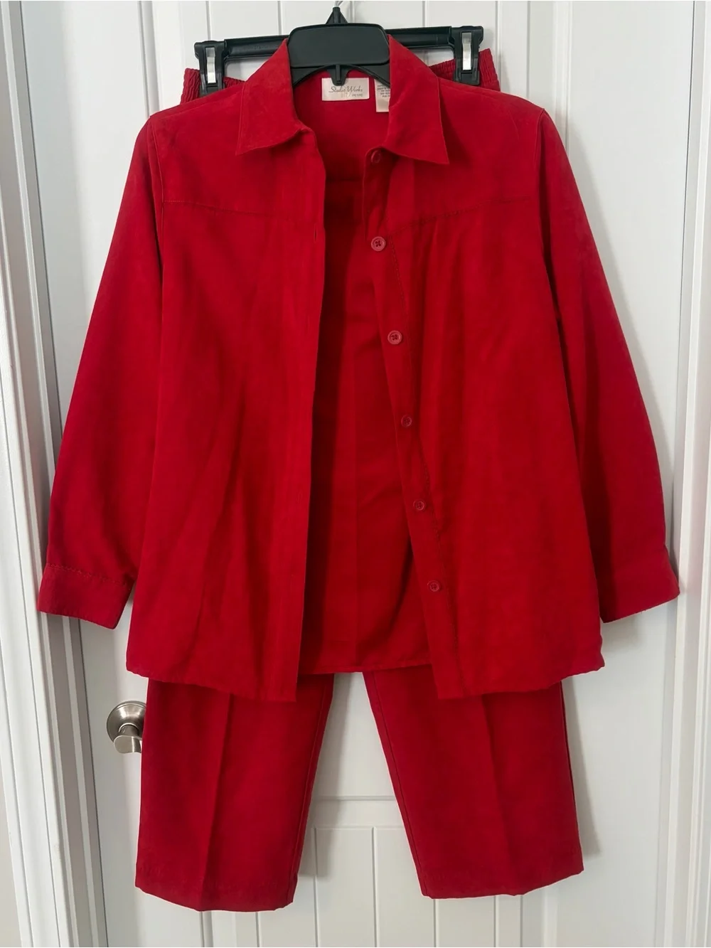 Studio Works Red Petite Button-Front Jacket & Pants Set